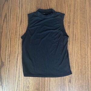 Brit and Bri Black Mock Neck Ribbed Sleeveless Blouse, Size Medium